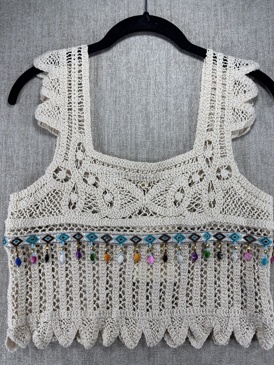 Rebellion Again Tops - Rebellion Again Crochet Boho Crop Top NWT - Beaded Fringe Festival Tank